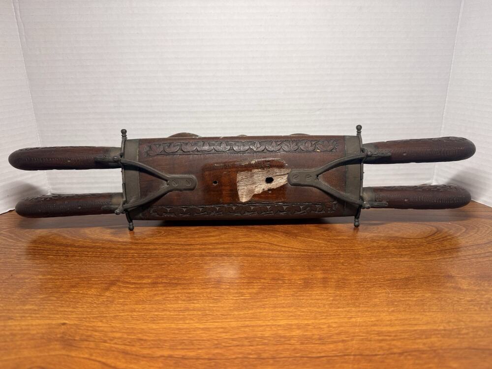 Vintage Hand Carved Wood Carving Knife Fork Knives Locking Holder 4 Piece Set